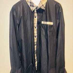 SHEIN Men's Black Shirt Jacket with Plaid Details